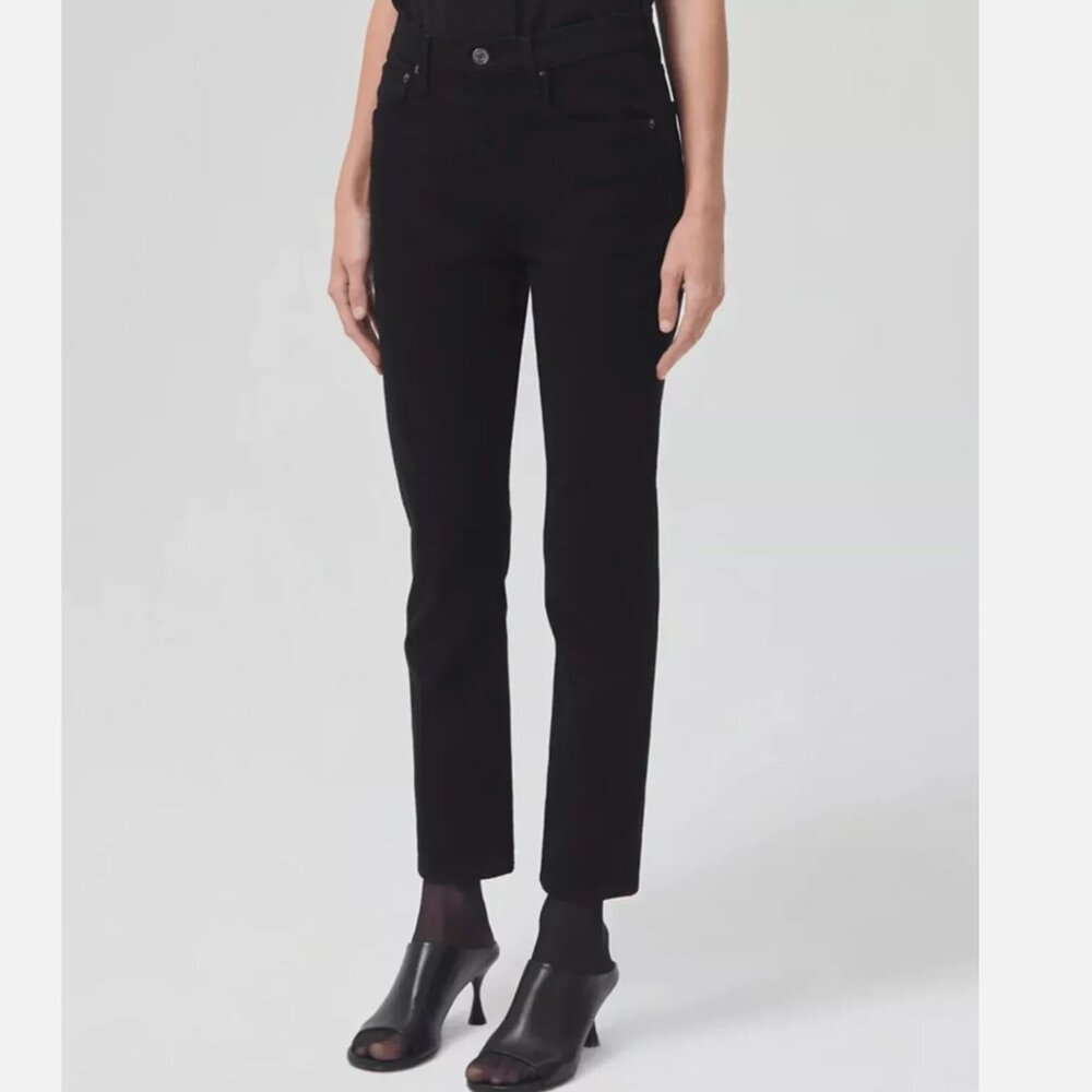 Agolde NWT Merrel Mid Rise Straight Leg Ankle Jeans in Axis Black Women size 25